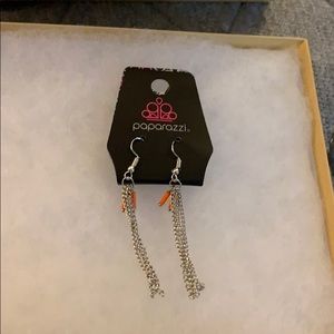 Silver and orange chain earrings